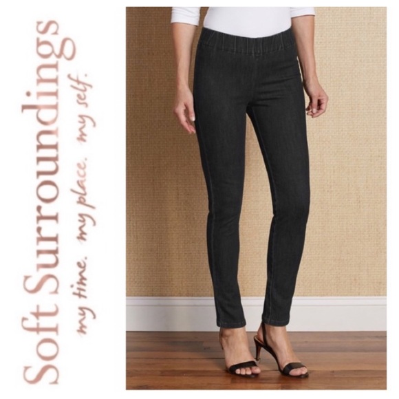 Faded Black “”Metro” Pull On Slim Leg Jeans • Tall { Soft Surroundings } - Picture 1 of 10